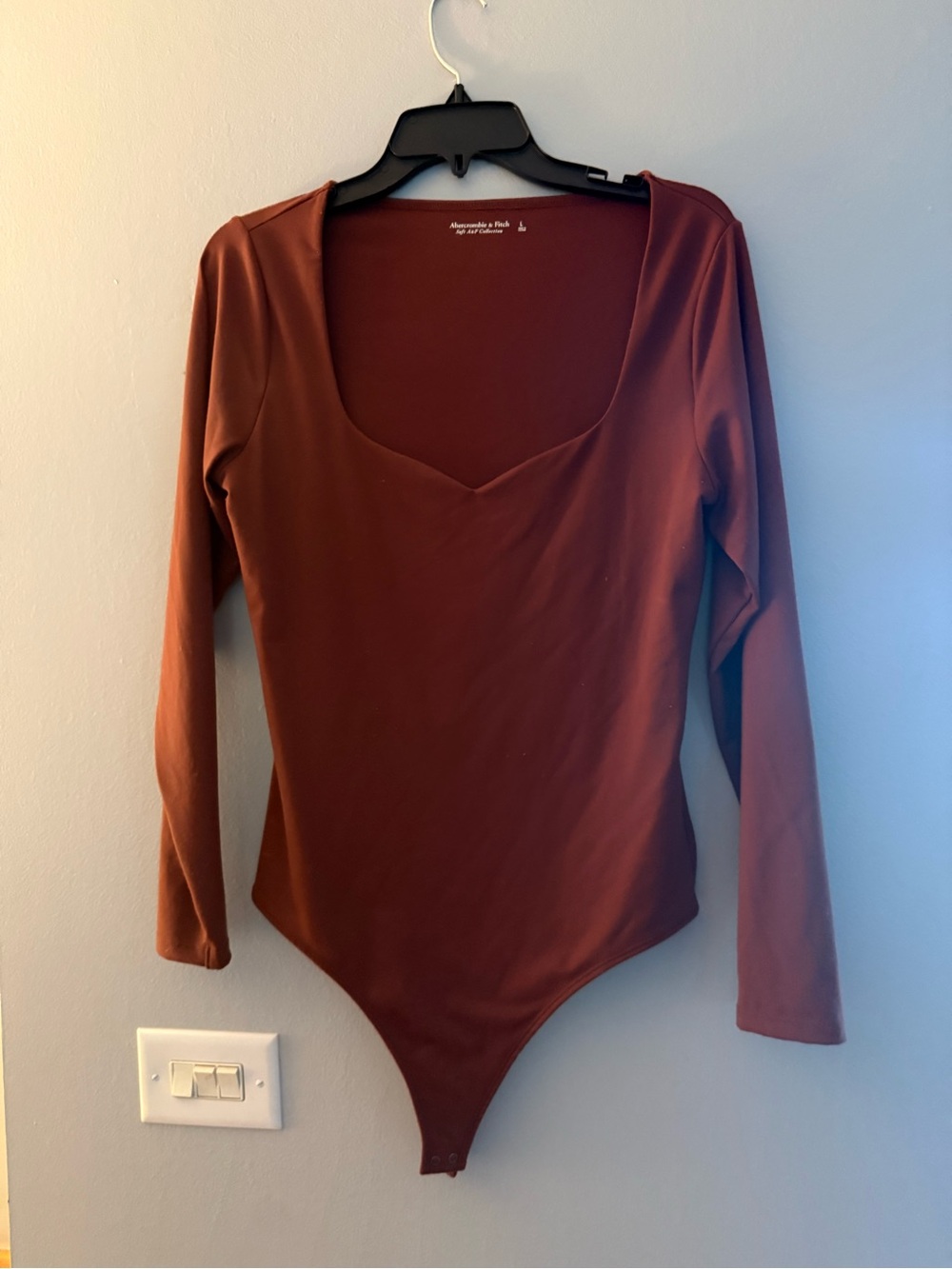 Abercrombie & Fitch Long-Sleeve V-Neck Bodysuit - Rust - Picture 2 of 5